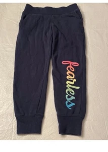 Navy Blue Girls Jogger Sweatpants with Rainbow “Fearless”- Size S (6/6X) - Picture 1 of 4