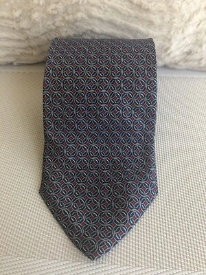 Corbata BATTISTONI, Azul Rojo Blanco Gris Geométrica Hecha en ITALIA Usada Foto 1 de 4
