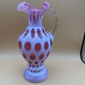 Fenton Glass Cranberry Coin Dot Opalescent Pitcher 11in Vintage - Picture 1 of 8