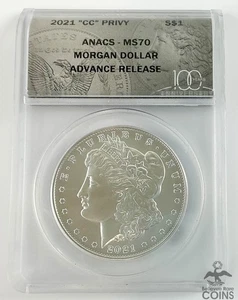 2021 "CC" Privy US Morgan Dollar Silver Coin ANACS MS70 Advance Release - Picture 1 of 4