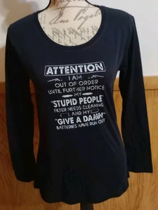 Attention I Am Out Of Order Black Graphic Funny Women's T-Shirt Sz M Handmade - Picture 1 of 5