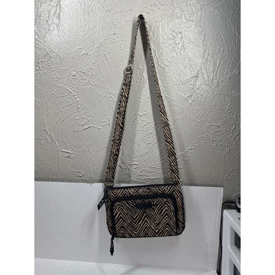Bolso Bandolera Vera Bradley Acolchado Marrón Negro Estampado Cebra Cartera Incorporada Foto 1 de 4