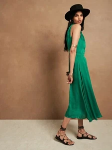 NWT Banana Republic Soft Satin Midi Dress, Luscious Green SIZE 0P #759124 O1002 - Picture 1 of 9
