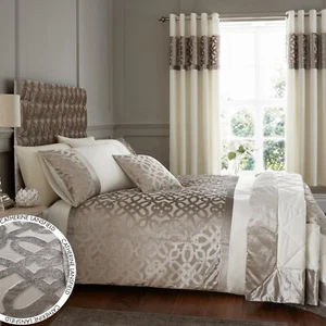 Lattice Cut Patterned Duvet Cover Beige Glamorous Luxury Embellished Bedding Set - Picture 1 of 12