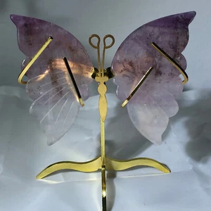 95g Natürlicher Kristall Fluorit Schmetterling Flügel Heilung Statue Dekor + Ständer - Bild 1 von 13