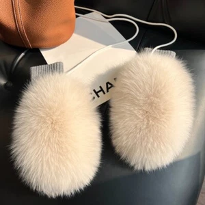 Damen Echtfuchsfellhandschuhe Winter Vollfingerhandschuhe warm hängendes Seil Handschuhe - Bild 1 von 17
