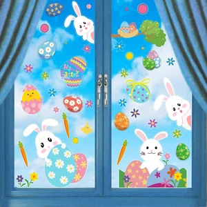 Cute Easter Window Cling Stickers - Bunny & Egg Decals, 12 Sheets for Home Decor - Picture 1 of 6