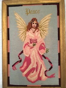 Vintage Handmade Cross Stitch Needlepoint Peace Angel Framed 11-1/2 W x 17" L - Picture 1 of 5