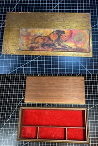 Holz Gold Handbemalt Metall Folie Löwe Kunst Schmuck Schmuck Andenken Box Rot - Bild 1 von 13