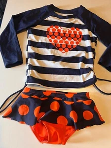 VIVO BINIYA Girls Kids Size 6 Swimsuit Bathing Suit 2 Piece Striped Long Sleeve - Picture 1 of 6