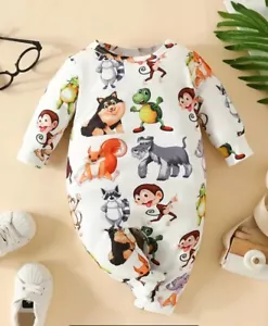 Cute Long Sleeves Romper With Cartoon Animals 9-12 Months - Picture 1 of 6