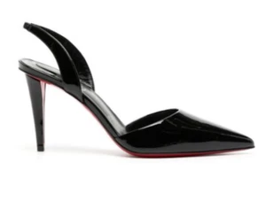NIB Christian Louboutin Astrid Sling 85 Black Patent Sandal Heel Shoe 37.5 - Picture 1 of 12