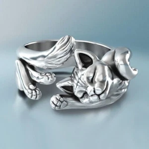 Moda Gato Forma de Gato Anillo Lleno de Plata 925 Mujeres Fiesta Joyería Anillo Talla 5-11 - Imagen 1 de 6