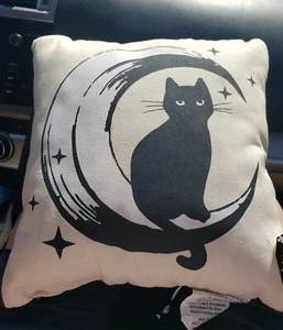 New 12" Black Cat In Crescent Moon Square Plush Pillow Target Halloween Decor - Picture 1 of 11
