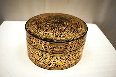Antique Burmese Betel Nut Box Gilt Lacquerware Myanmar Floral Gold Painted Old 3 • 401.53$