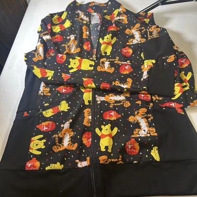 迪士尼小熊维尼磨砂夹克女式 S 码黑色护士医院 — 第 1/4 张图片