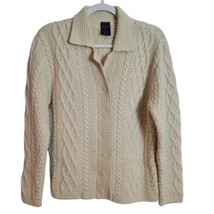 Paul James Wool Cable Knit Fisherman Cardigan Sweater Womens Small Ivory England - Picture 1 of 11