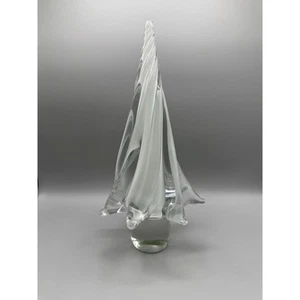 Christmas Tree Glass Clear White Swirl Figurine Hand Blown Glass Vintage - Picture 1 of 7