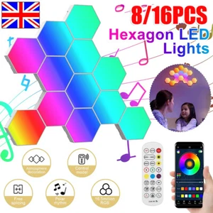 Gaming Hexagon Lights Panels LED RGB Wall Sconces Lamp Smart Modular Bedroom UK - Picture 1 of 12