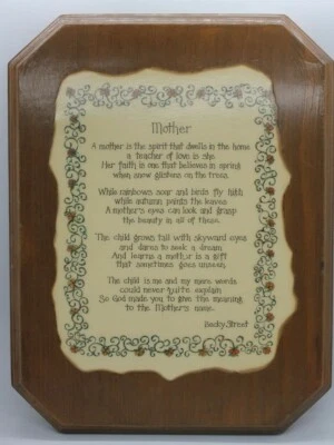 VTG Mother Poem Becky Street Wood Plaque burned edges decoupage Mother's Day T5 - Image 1 of 4
