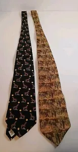 2 Endangered Species Silk Necktie Vintage Wolf & African Elephant - Picture 1 of 10