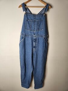 Vintage Utility Women's Denim Overalls Large Blue Dungarees Pockets Buttons 