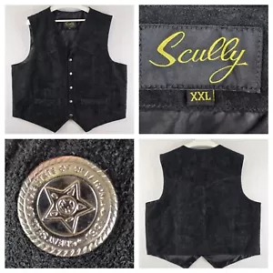 Vtg Scully Vest Sz XXL Black Western Cowboy Full Suede Leather Rodeo Ranch Biker - Picture 1 of 24
