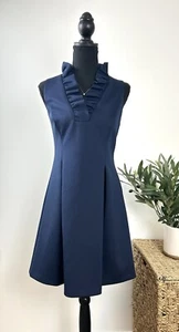 Sz. 10 Petite-JESSICA HOWARD-Navy-SHEATH DRESS-Ruffle-V Neck-Sleeveless-$123 - Picture 1 of 8
