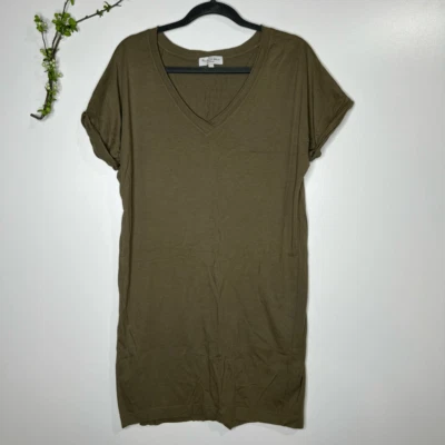 Michael Stars Cara V-Neck Tee Dress Olive Green - Image 1 of 4
