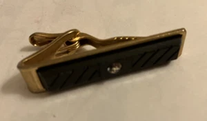VINTAGE ESTATE BLACK RHINESTONE TIE CLIP - Picture 1 of 2