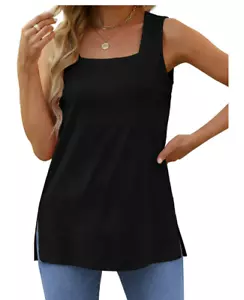 Camiseta sin mangas Fantaslook negra sin mangas cuello cuadrado elegante ligera para mujer XL nueva con etiquetas - Imagen 1 de 8