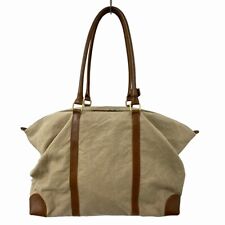 [Japan Used Bag] Agnes B. Tote Bag Canvas Leather Gold Metal Logo Beige Brown Me