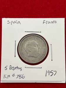 Moneda Antigua 5 Pesetas Ptas 1957 Francisco Franco Caudillo Coin Spain Espana - Picture 1 of 2