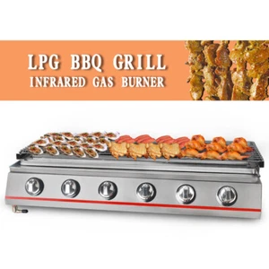 6Burners LPG Gas BBQ Grill Stainless Steel Smokeless Outdoor Camping Cooker - Picture 1 of 12
