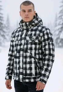 BURTON Poacher Jacket Men's Medium Black White Plaid Dryride Hooded Insulated - Picture 1 of 13