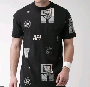 Nike Air Force 1 Men's Size M Thick Material Black Graphic Shirt Allover Print - Picture 1 of 6