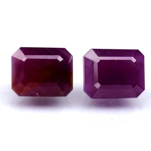 💎 9.95ct Pair 2pcs Octagon Natural Purplish Red Ruby - Unheated, Guinea Gems - Picture 1 of 4