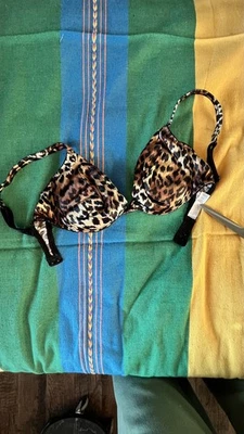 Sujetador Milagro Victoria's Secret 1277 Leopardo y Negro Satinado Acolchado Push-up 34c De Colección  Foto 1 de 4