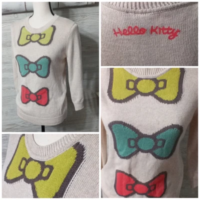 HELLO KITTY FOREVER 21 Suéter Túnica Top Amarillo Azul Rosa Lazos Talla M Nuevo Foto 1 de 4