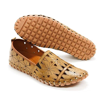 Women Spring Step Fusaro Camel Brown Leather Loafer Arch Support Comfort Flats - Image 1 of 4