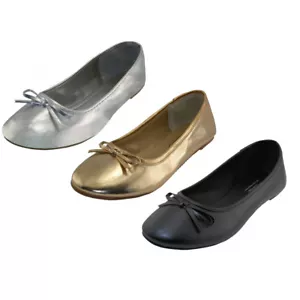 Women's Ballet Flats Shoes PU Upper Rubber Sole Silver Gold Black Sizes 6-11 New - Picture 1 of 15