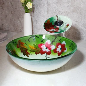 Colorido Vidrio Templado Vaso Buque Fregadero Tazón Mezclador Grifo Combo - Imagen 1 de 5