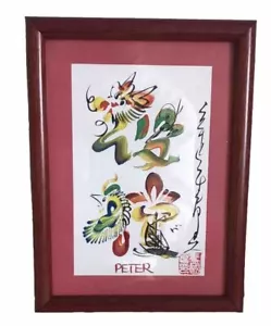 Chinese Name Plaque ‘Good Luck Peter’ in Wooden Frame - Picture 1 of 2