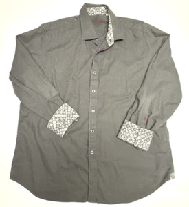 Robert Graham Shirt Mens 2XL Gray Scroll Cotton Flip Cuff Classic Fit Long Sl - Picture 1 of 6