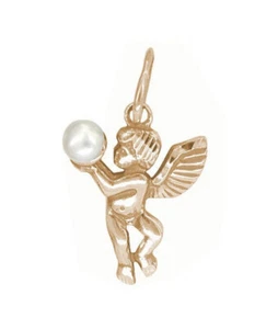 El Colgante Plata de Ley 925 Con Perla Cultivada Dorado 585. Joya Ángel Angel - Imagen 1 de 3