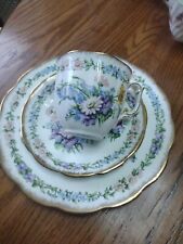 Roslyn China England Garland Wildflowers Trio Cup Saucer Plate Gold Trim~Blues+