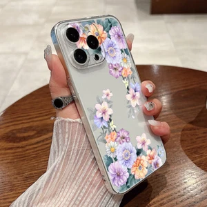 Phone Case For iPhone 16 15 14 13 Pro Max 12 11 Flower Hard PC Transparent Cover - Picture 1 of 13