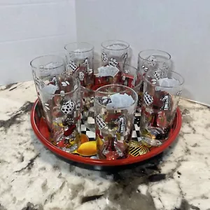 Vintage Hazel Atlas Casino Gambling Theme 7 Highball Glasses, Ice Bucket & Tray - Picture 1 of 11