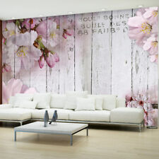 Fototapete Blumen Vlies Tapeten Wandtapete XXL Vintage Blume rosa Holz Bretter