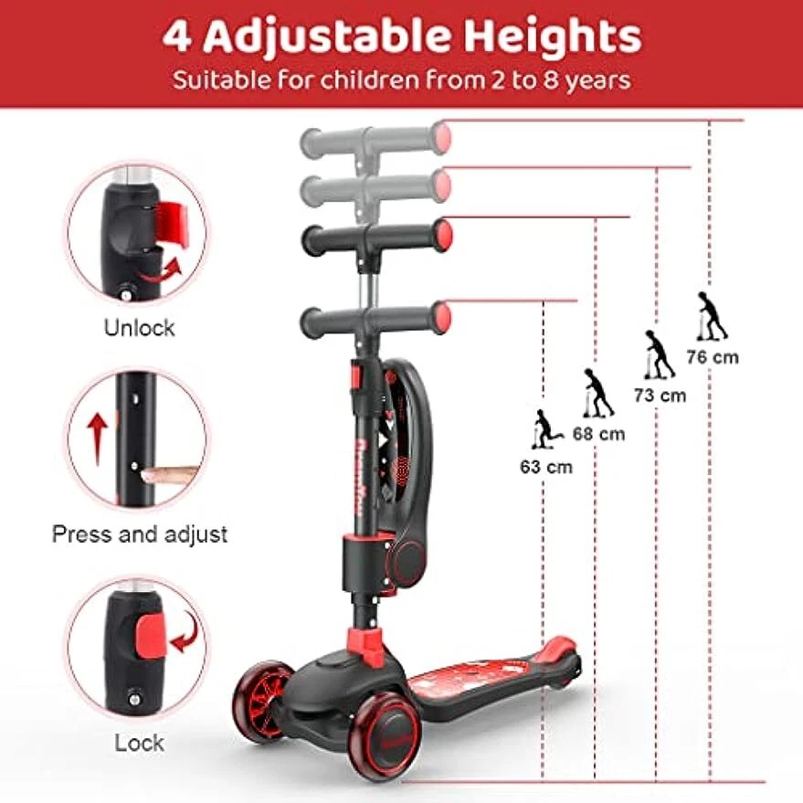 MARKENLOS 3 IN 1 Kinderroller Kinder Scooter Dreiradscooter mit LED Räder Cityroller